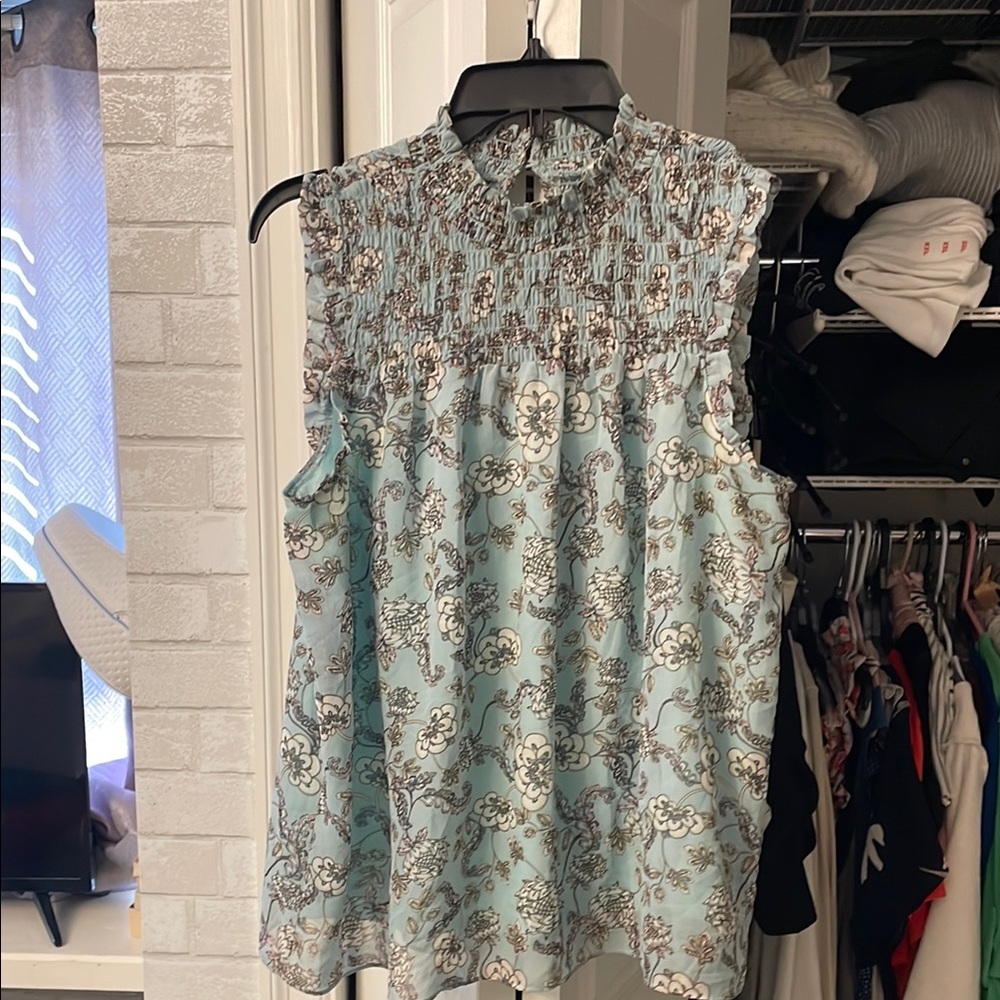 Floral Blue Sleeveless Top